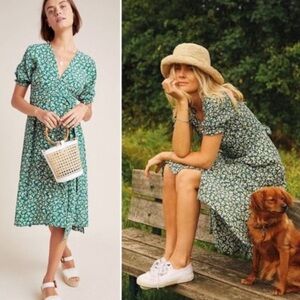 Faithfull The Brand X Anthropologie Farah Midi Dress in Green Floral